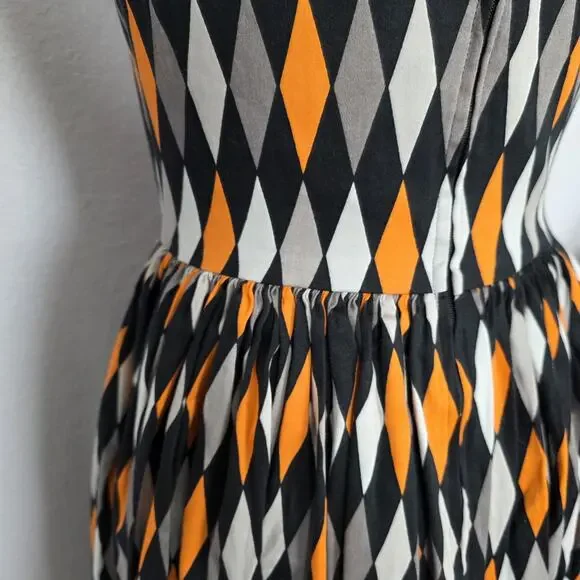 PINUP COUTURE PUG Jenny Halloween Harlequin Dress Large Black Orange Vintage - Picture 6 of 11